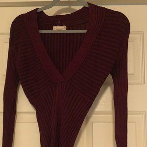 It's Our Time Extra Small Long Sleeved Burgundy Deep V-Neck Knit Sweater